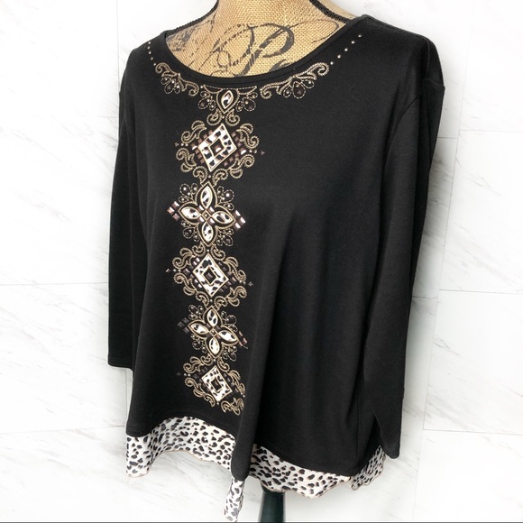 Alfred Dunner Black Animal Print Embellished Top Size Petite XL, NWOT - Picture 12 of 12